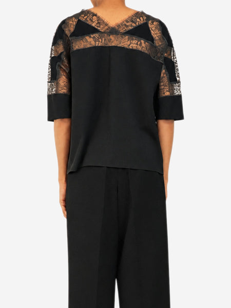 Black short-sleeved lace top - size UK 6 alternate image