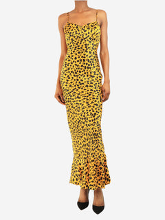 Yellow leopard printed silk dress - size UK 6 Dresses Saloni 