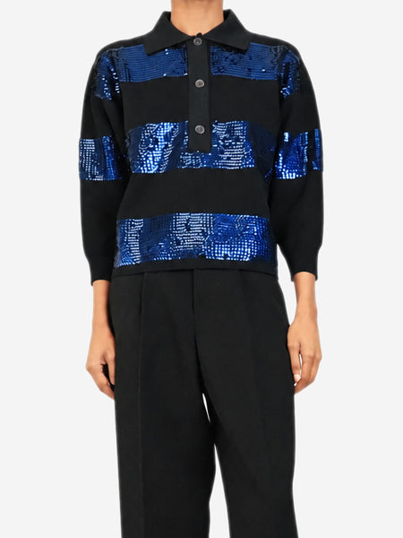 Navy sequin block knit polo top - size XS product image