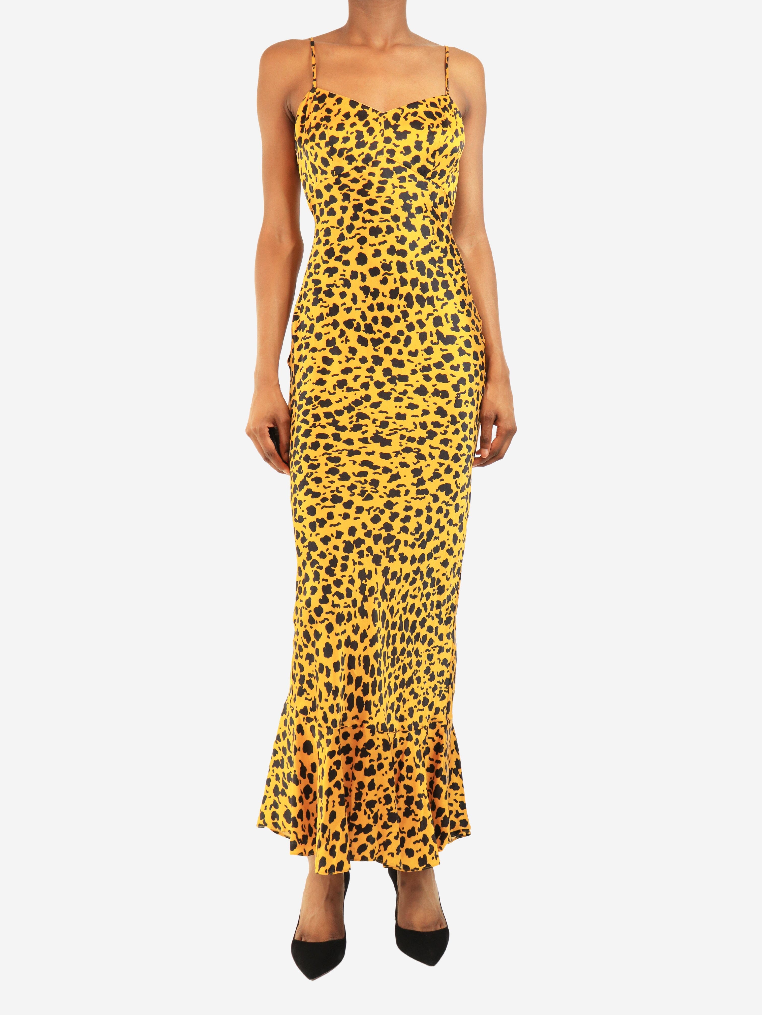 Yellow leopard printed silk dress - size UK 6 Dresses Saloni 