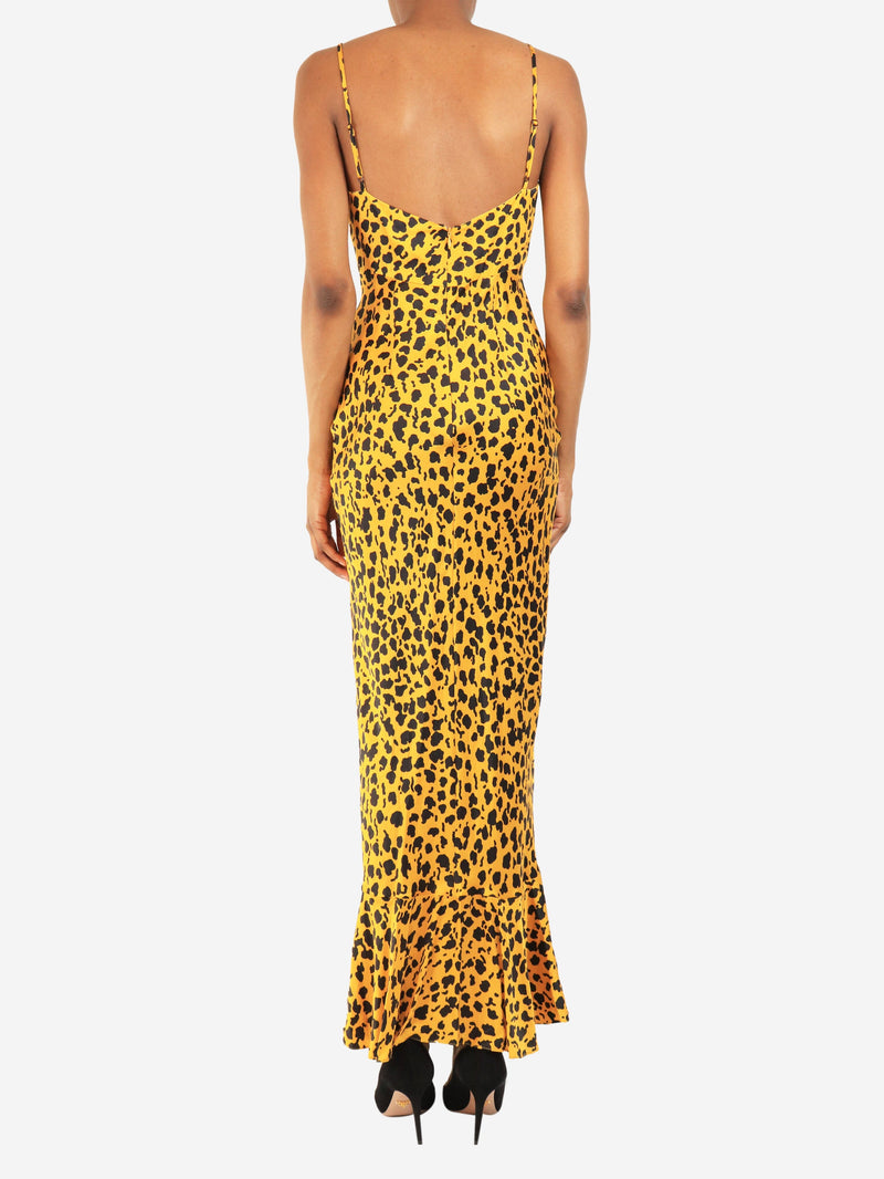 Yellow leopard printed silk dress - size UK 6 Dresses Saloni 
