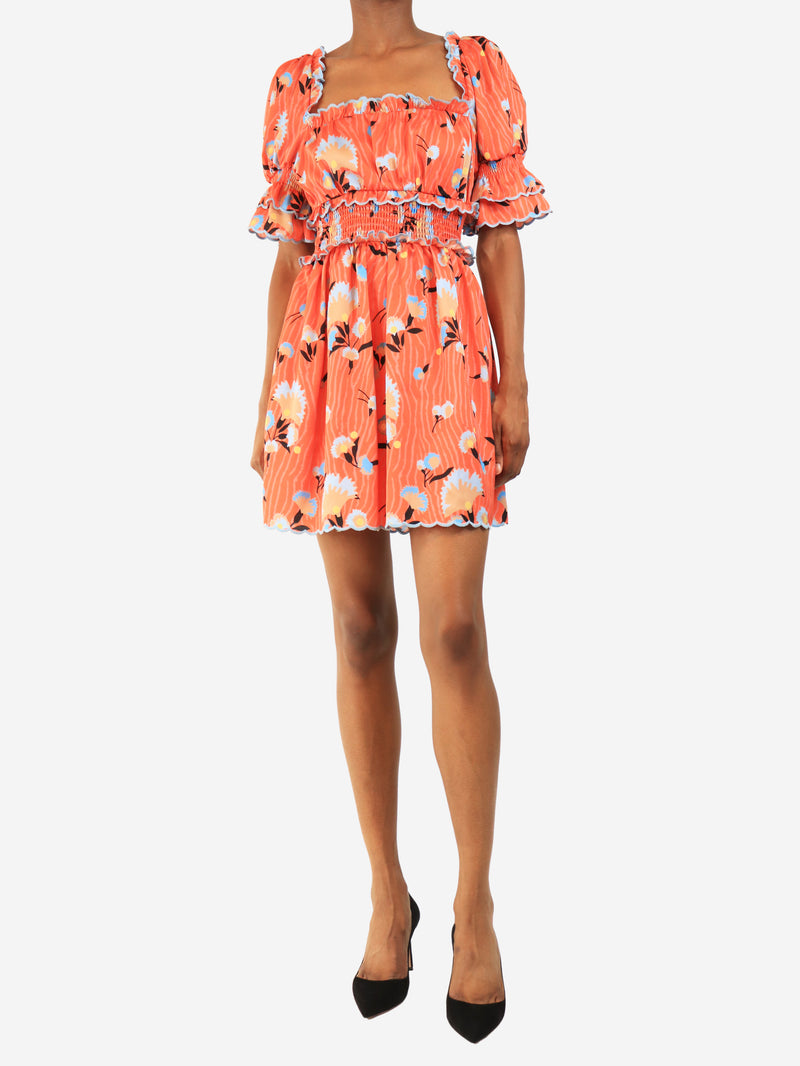 Orange floral printed mini dress - size UK 6