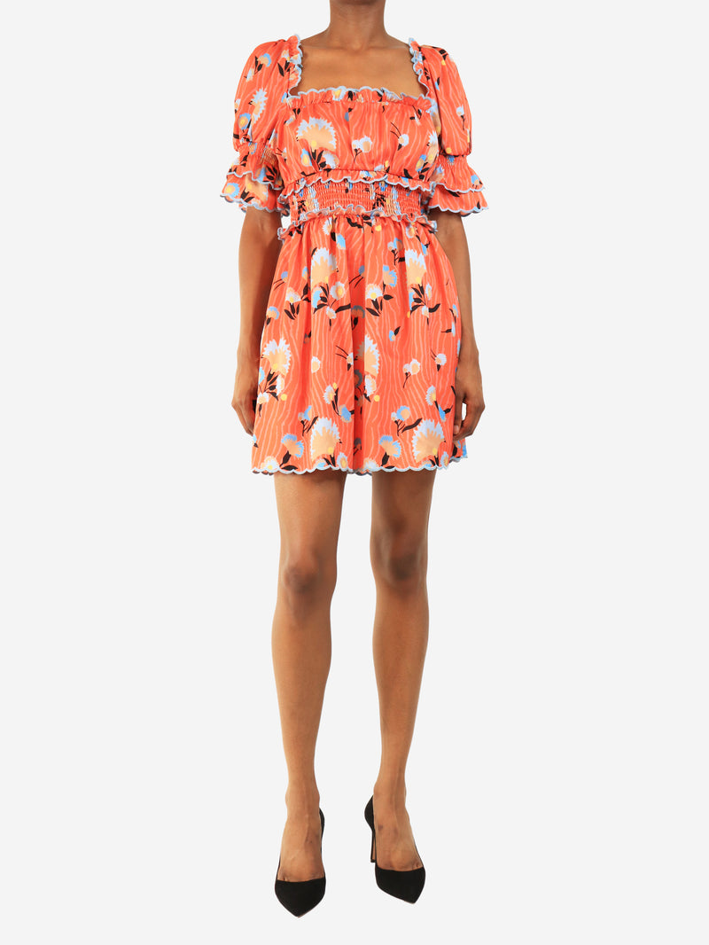 Orange floral printed mini dress - size UK 6