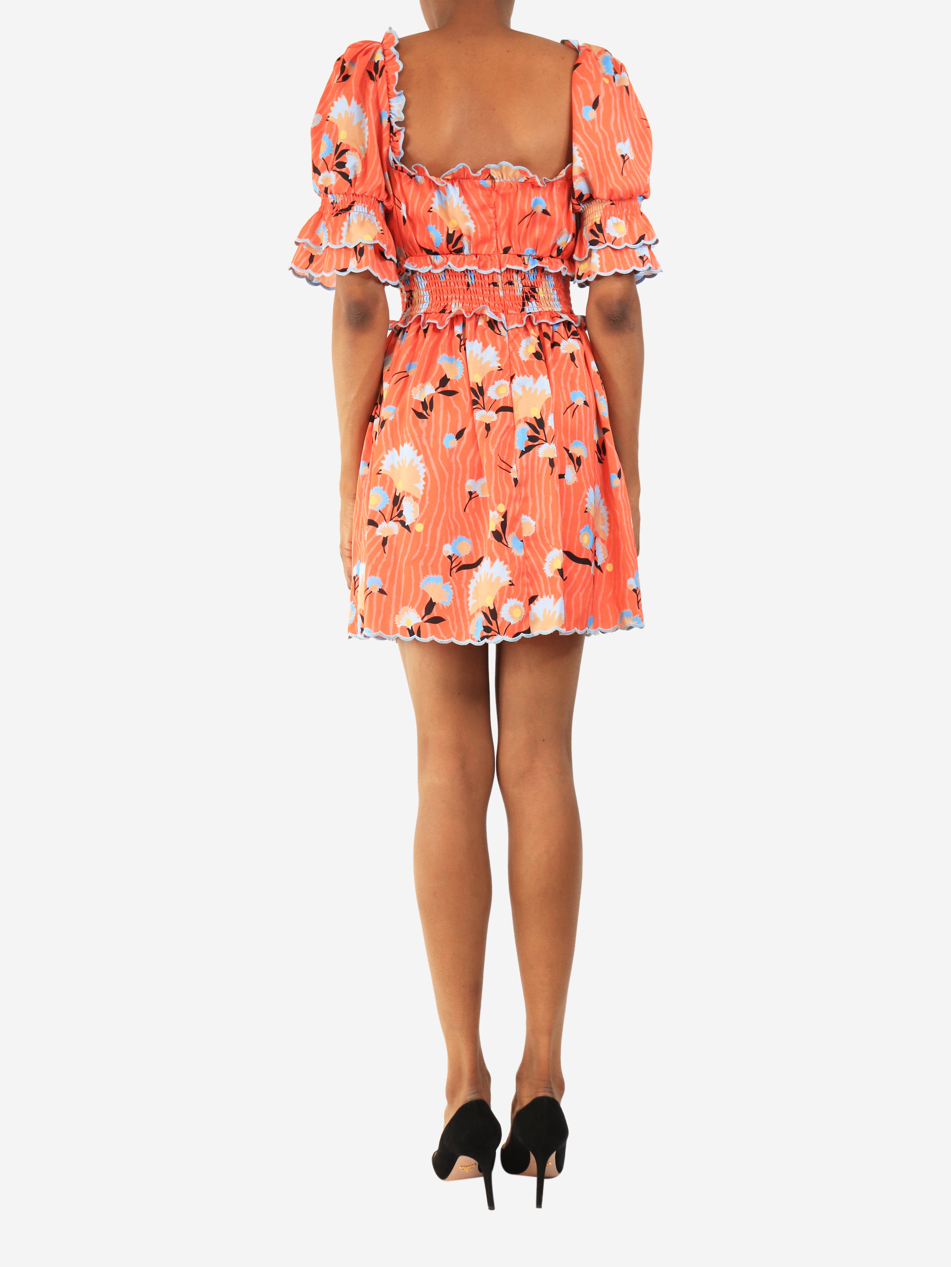 Orange floral printed mini dress - size UK 6