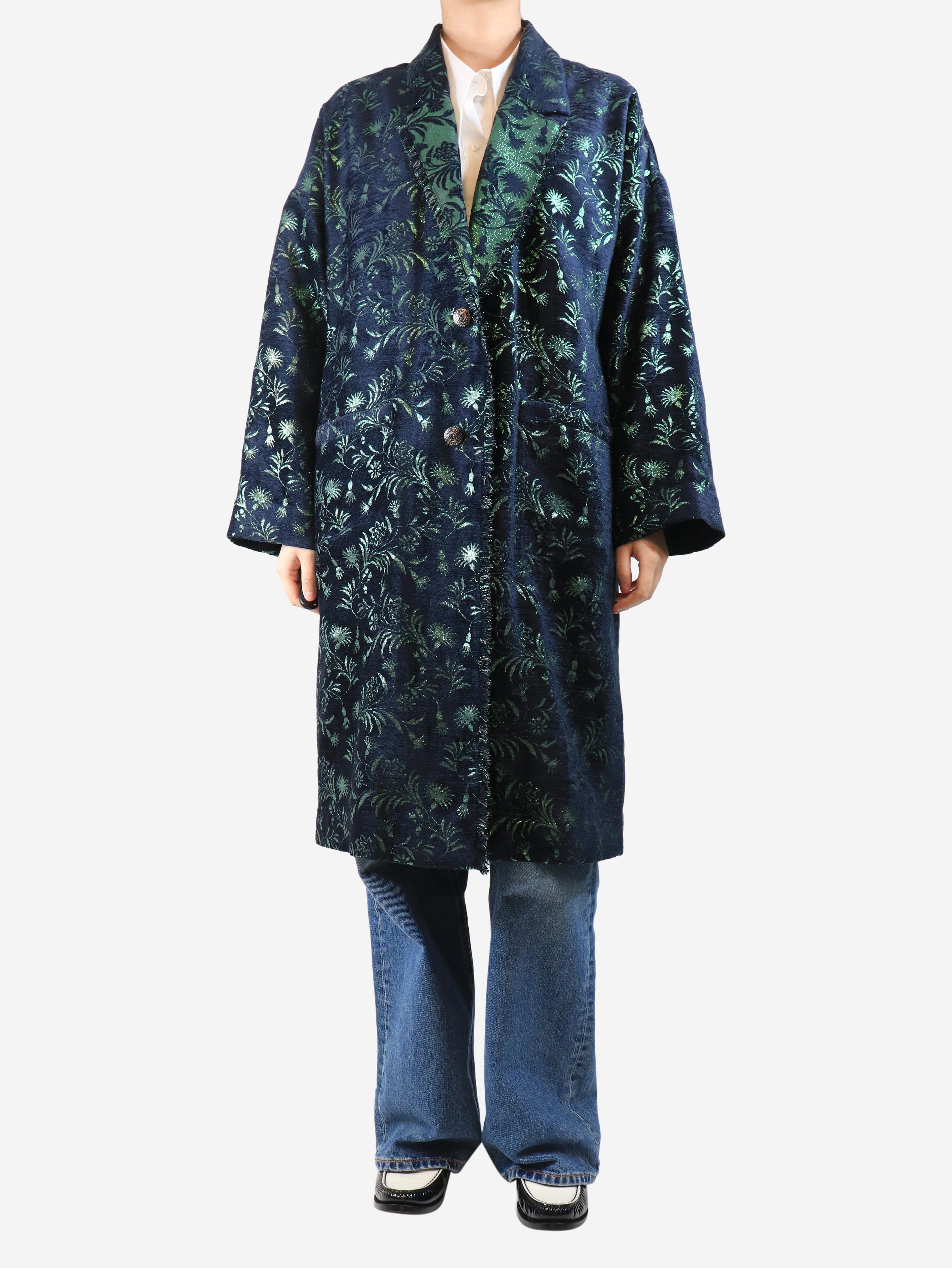 Blue lurex jacquard coat - size UK 12 Coats & Jackets Kristina Ti 