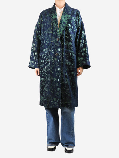Blue lurex jacquard coat - size UK 12 Coats & Jackets Kristina Ti 