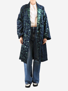 Blue lurex jacquard coat - size UK 12 Coats & Jackets Kristina Ti 
