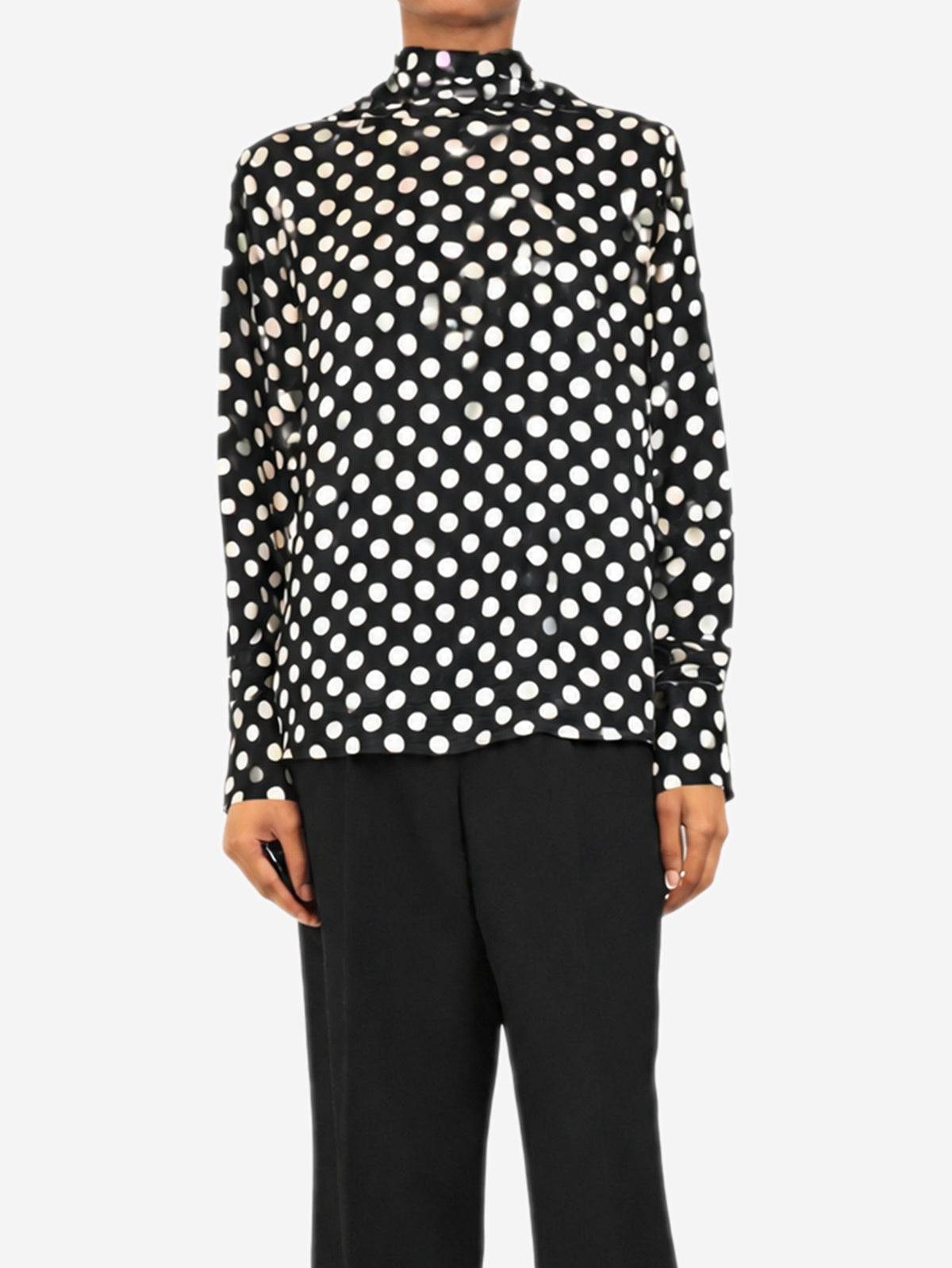 Black polka-dot long sleeved blouse - size UK 6 Tops Essentiel Antwerp 
