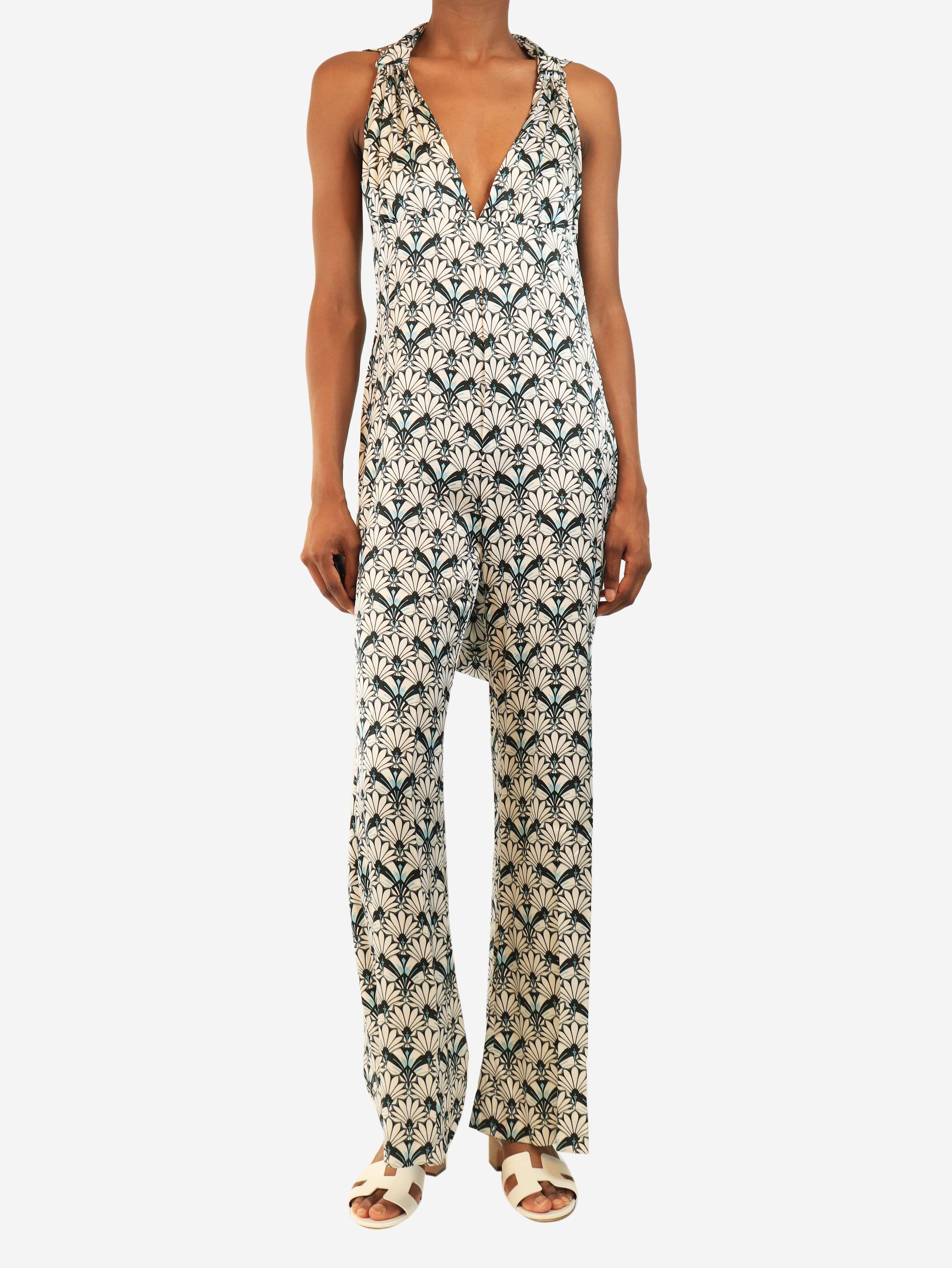 White and black silk printed jumpsuit - size UK 8 Dresses Seren 