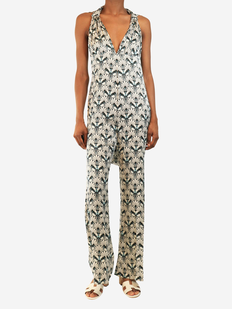 White and black silk printed jumpsuit - size UK 8 Dresses Seren 