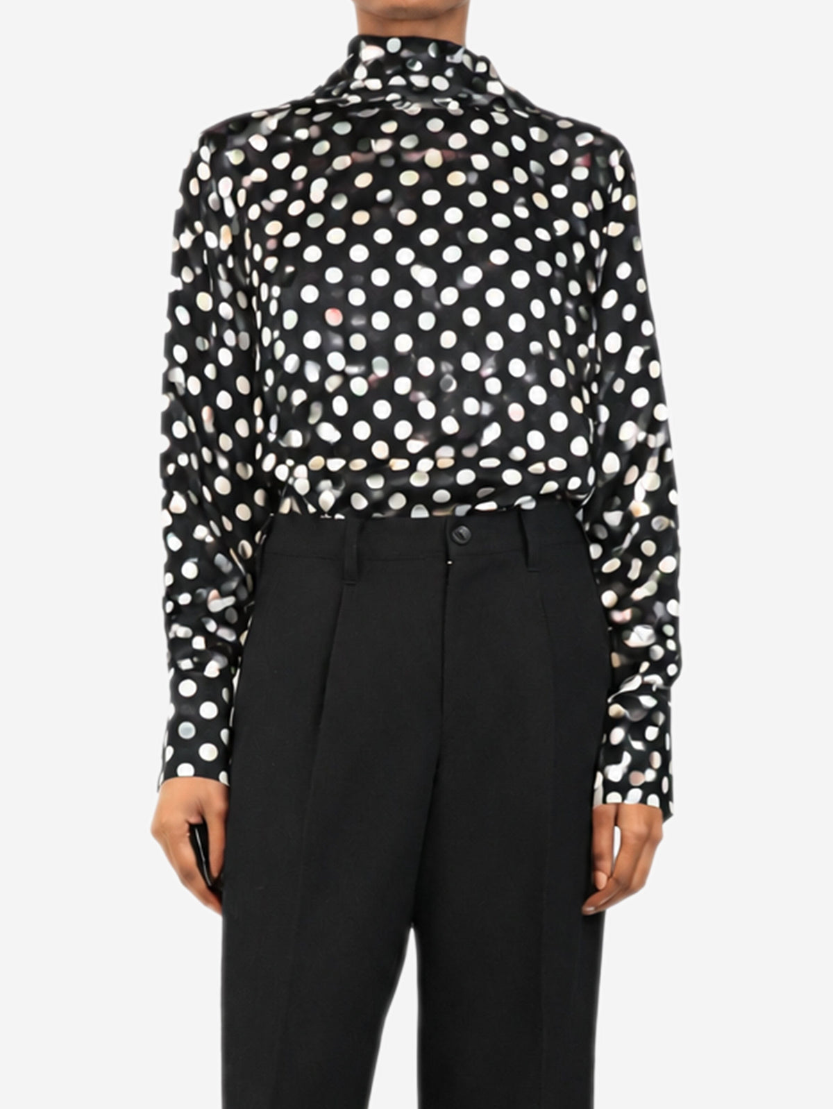 Black polka-dot long sleeved blouse - size UK 6 Tops Essentiel Antwerp 