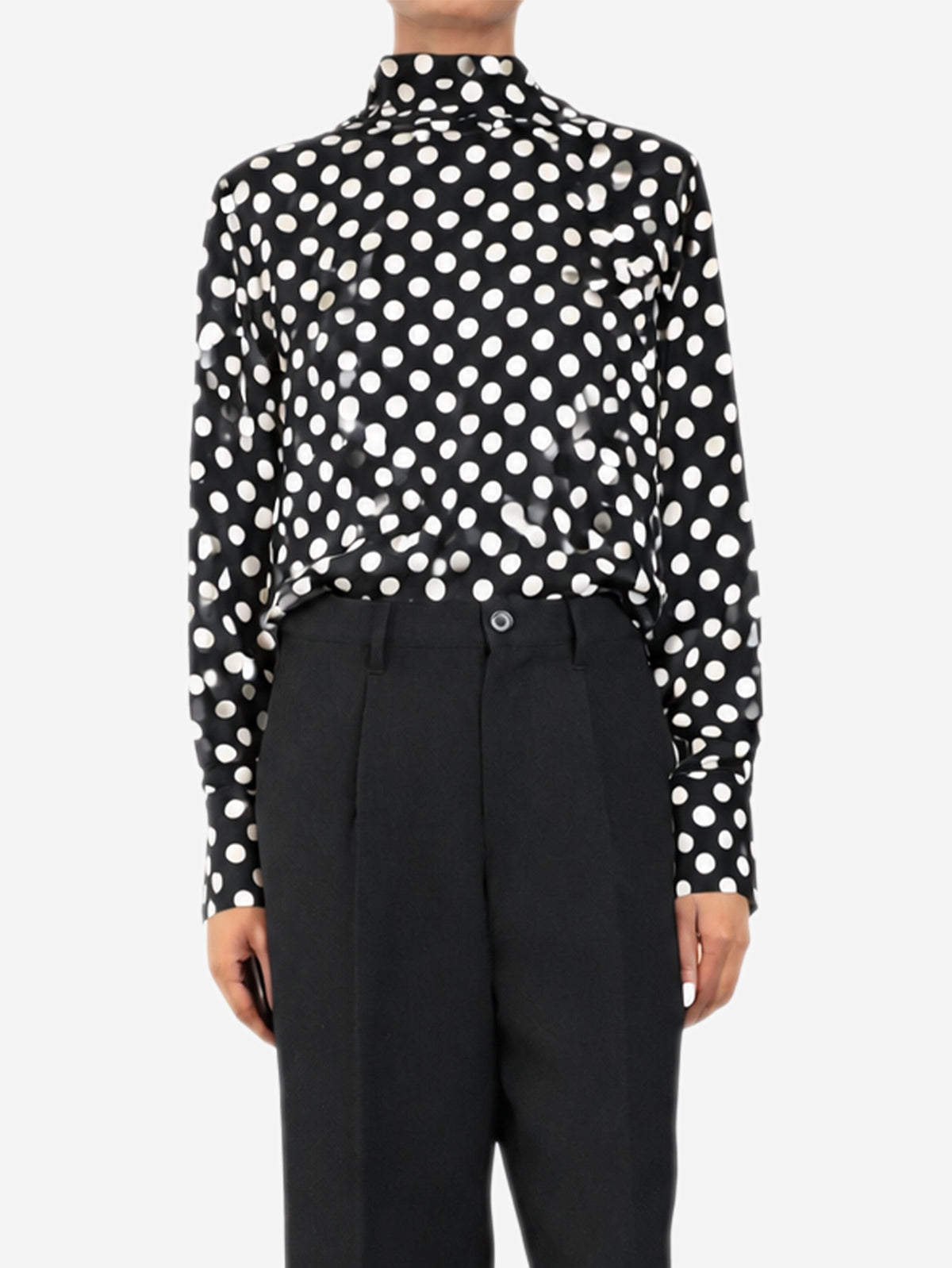 Black polka-dot long sleeved blouse - size UK 6 Tops Essentiel Antwerp 