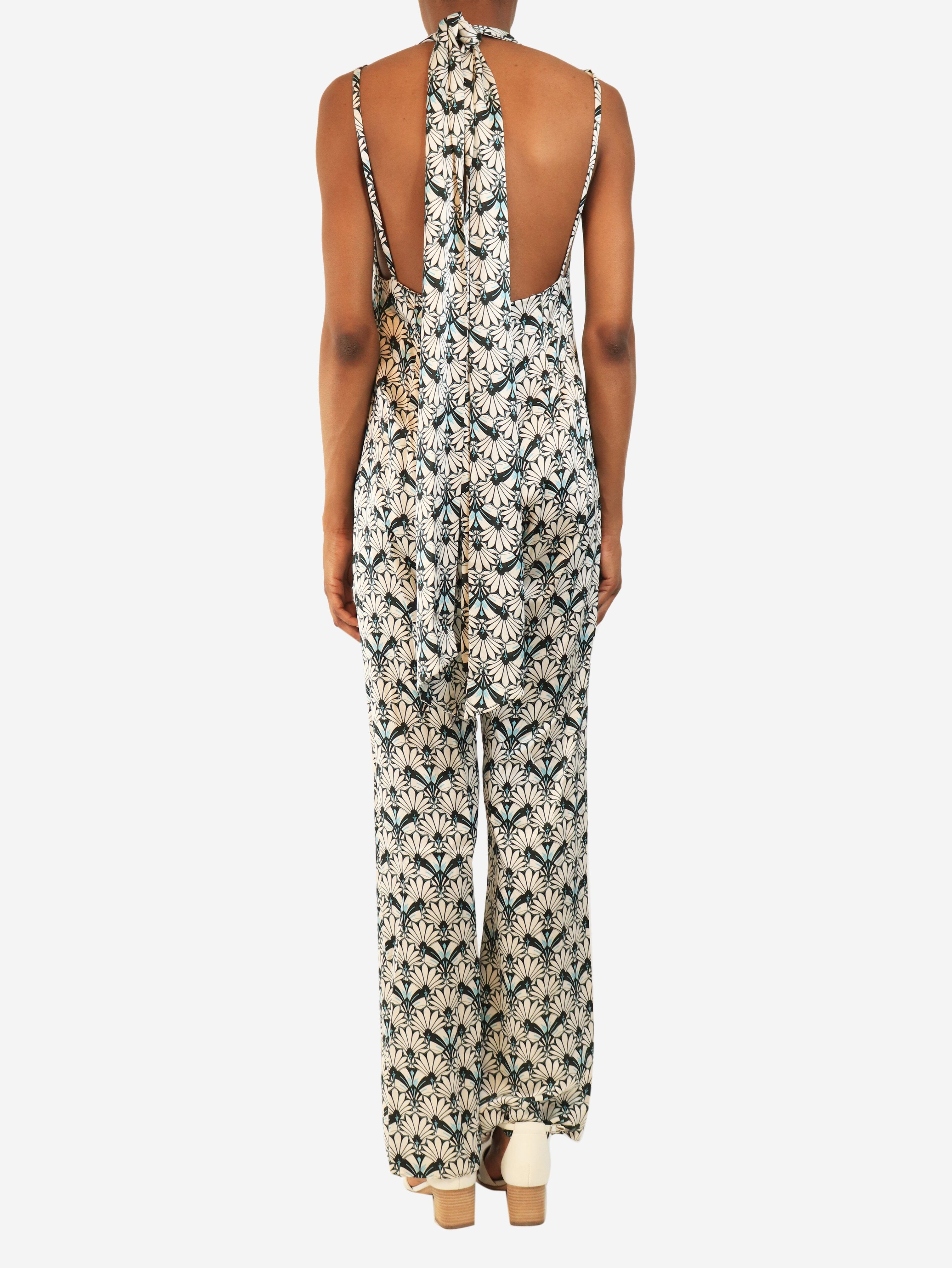 White and black silk printed jumpsuit - size UK 8 Dresses Seren 