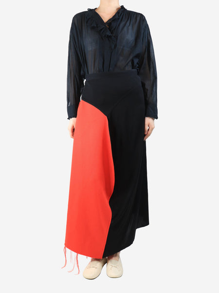 Red and black asymmetric panelled midi skirt - size UK 12 alternate image