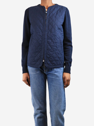 Navy blue quilted zip cardigan - size UK 8 Knitwear Loro Piana 