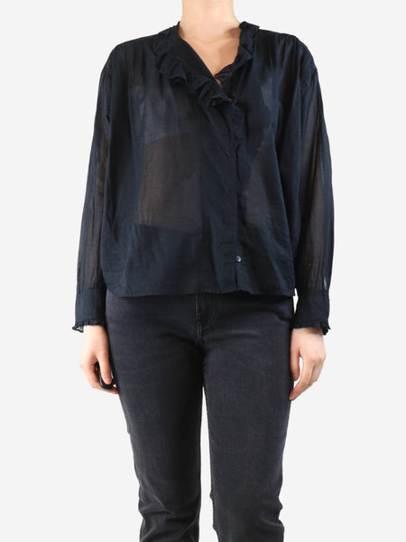 Black sheer frill top - size UK 12 product image