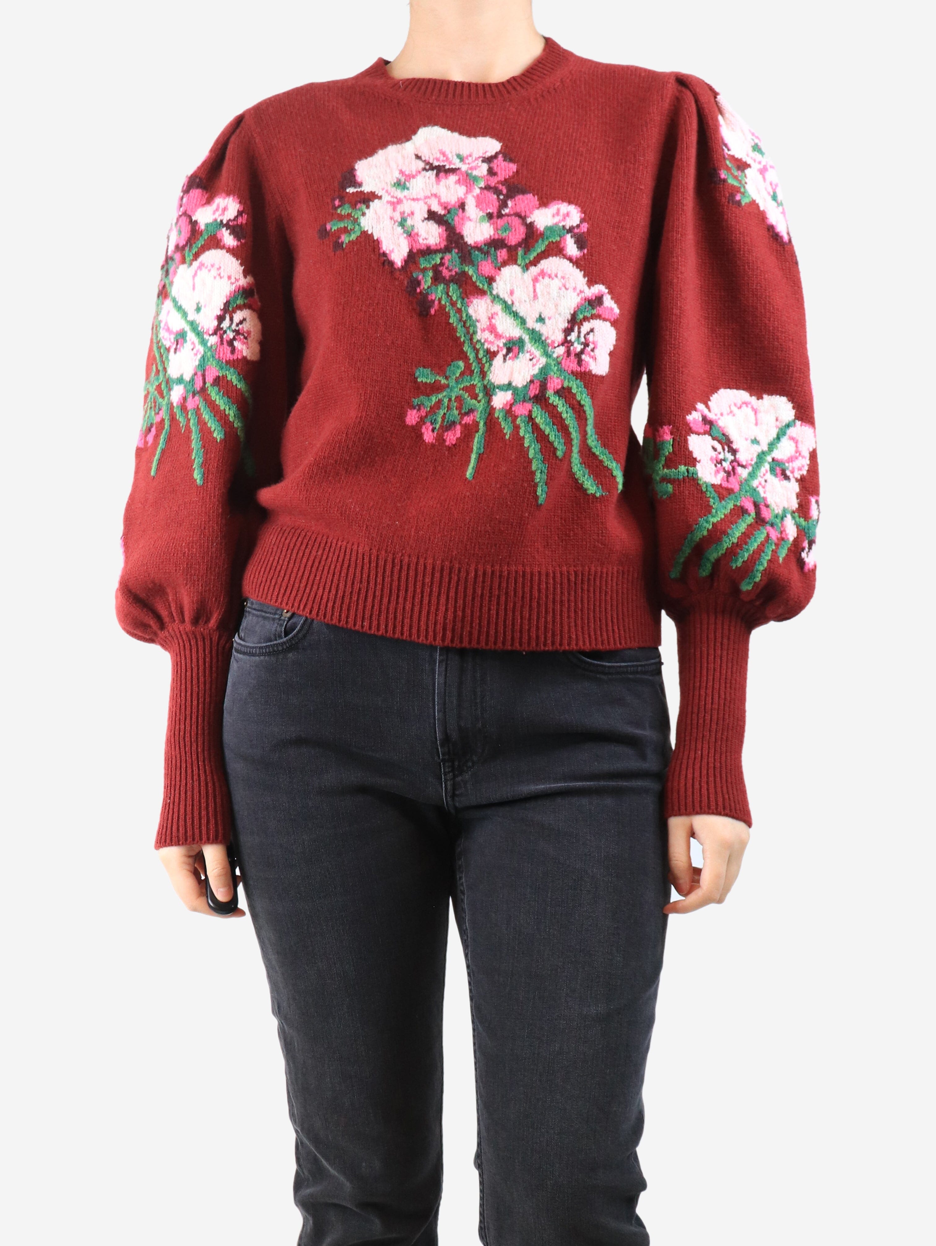 Burgundy floral puff-sleeved jumper - size M Knitwear Gucci 
