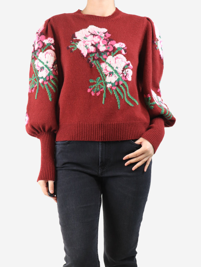 Burgundy floral puff-sleeved jumper - size M Knitwear Gucci 