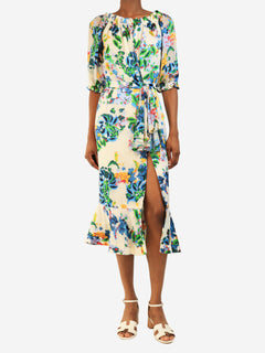 Multi floral printed midi dress - size UK 6