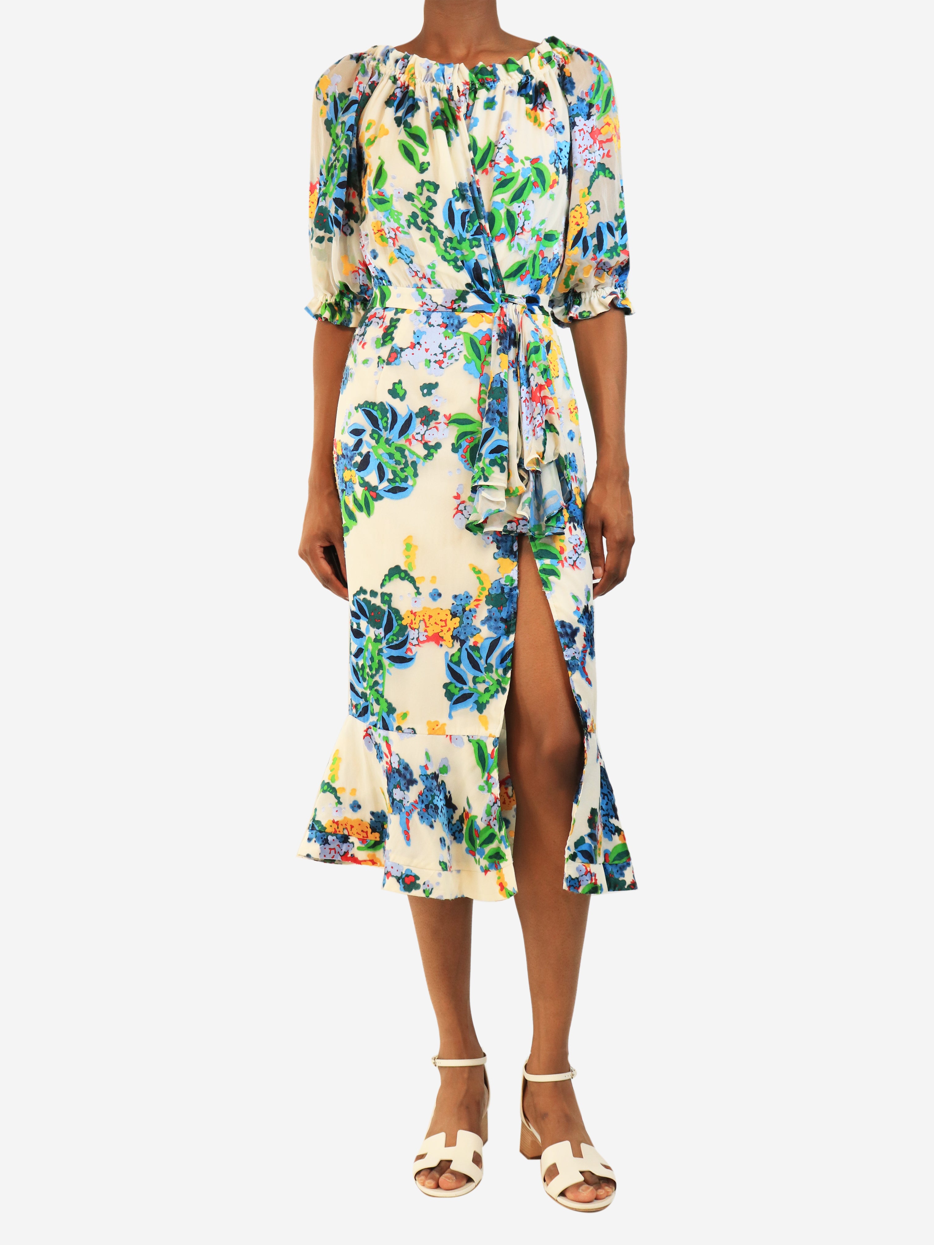 Multi floral printed midi dress - size UK 6