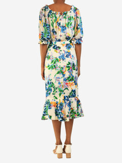 Multi floral printed midi dress - size UK 6