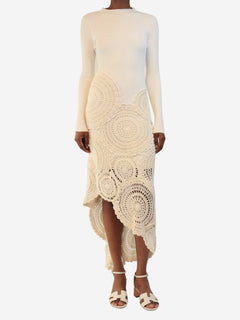 Cream ribbed crochet-knit dress - size XS