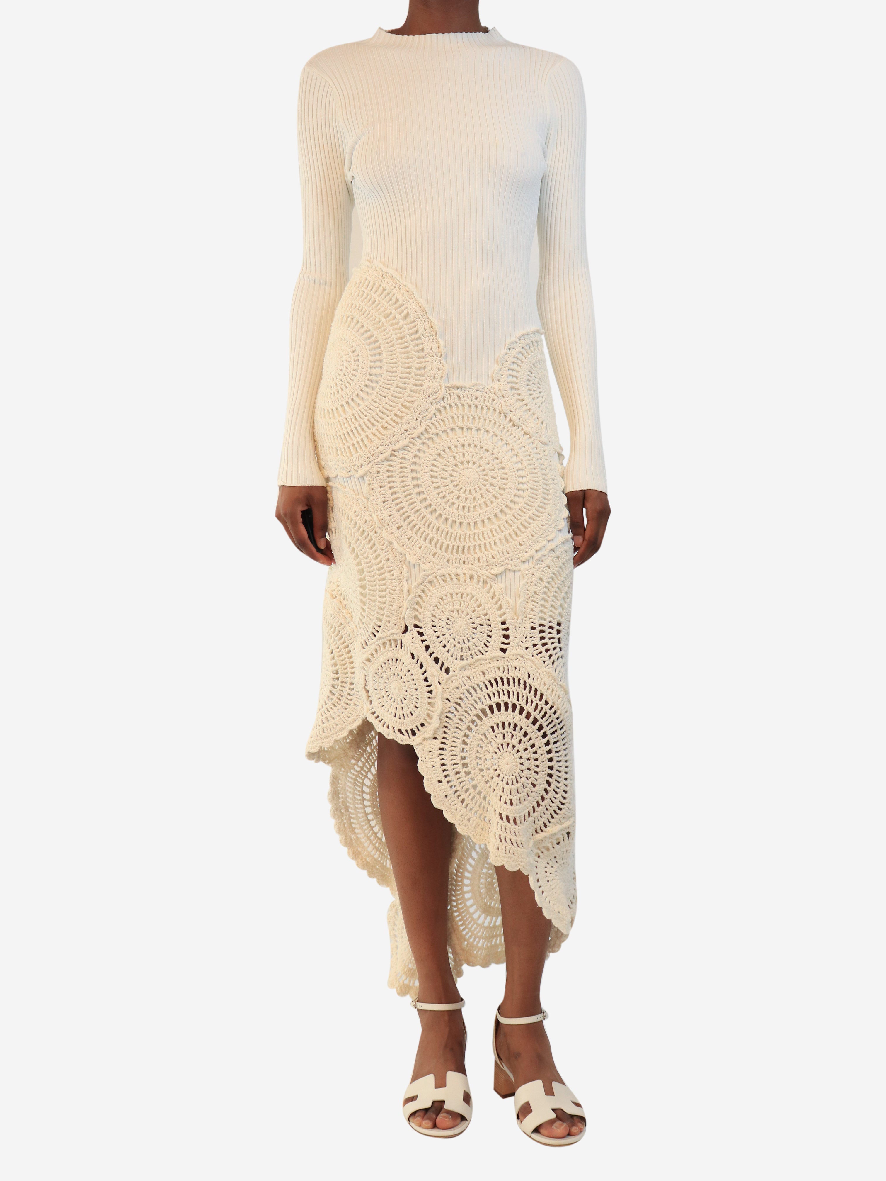 Cream ribbed crochet-knit dress - size XS