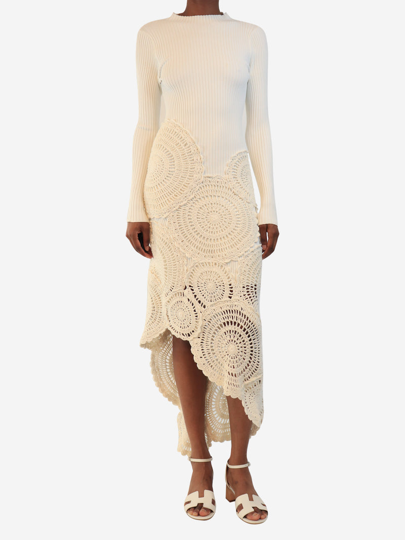 Cream ribbed crochet-knit dress - size XS