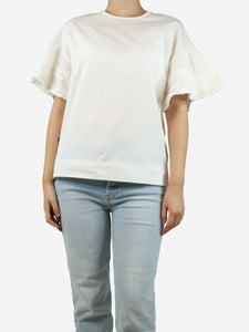 Victoria Beckham White short sleeve cotton ruffle top - size UK 10