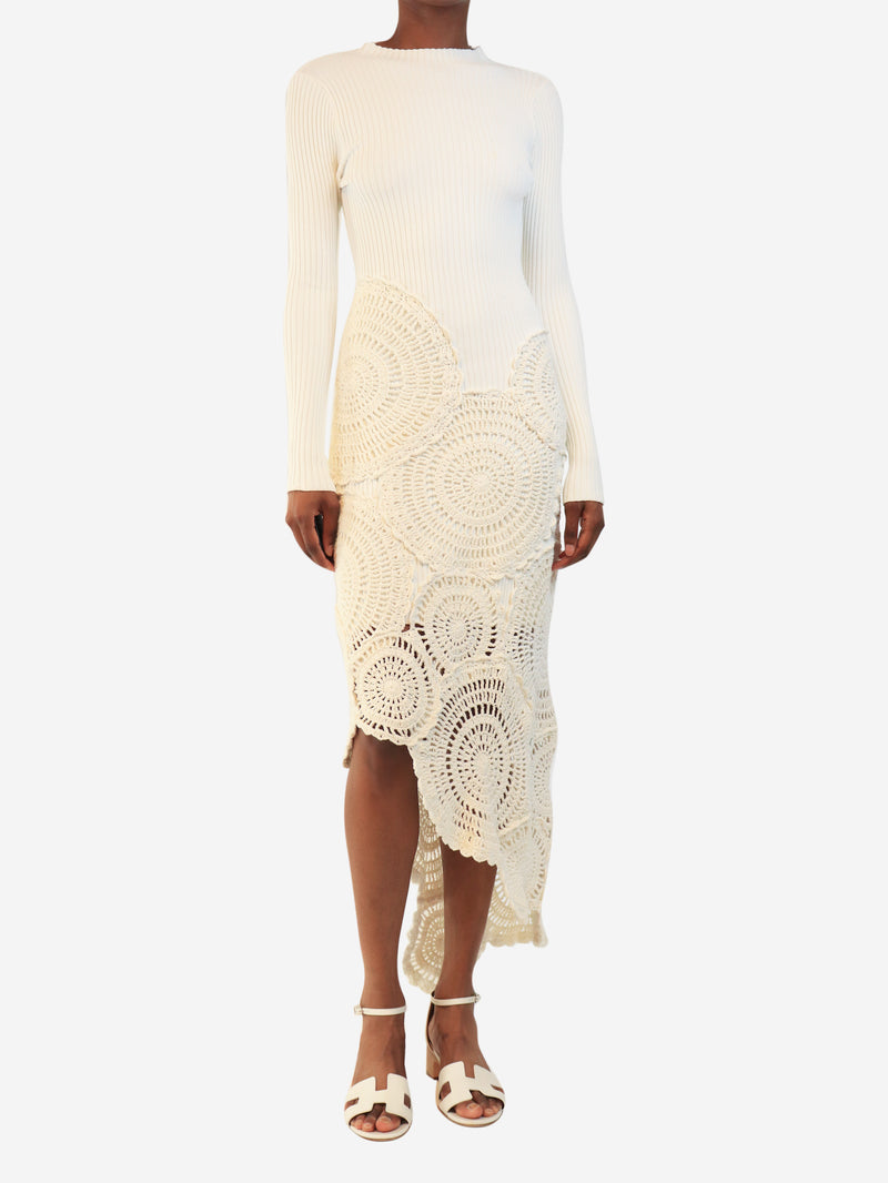 Cream ribbed crochet-knit dress - size XS