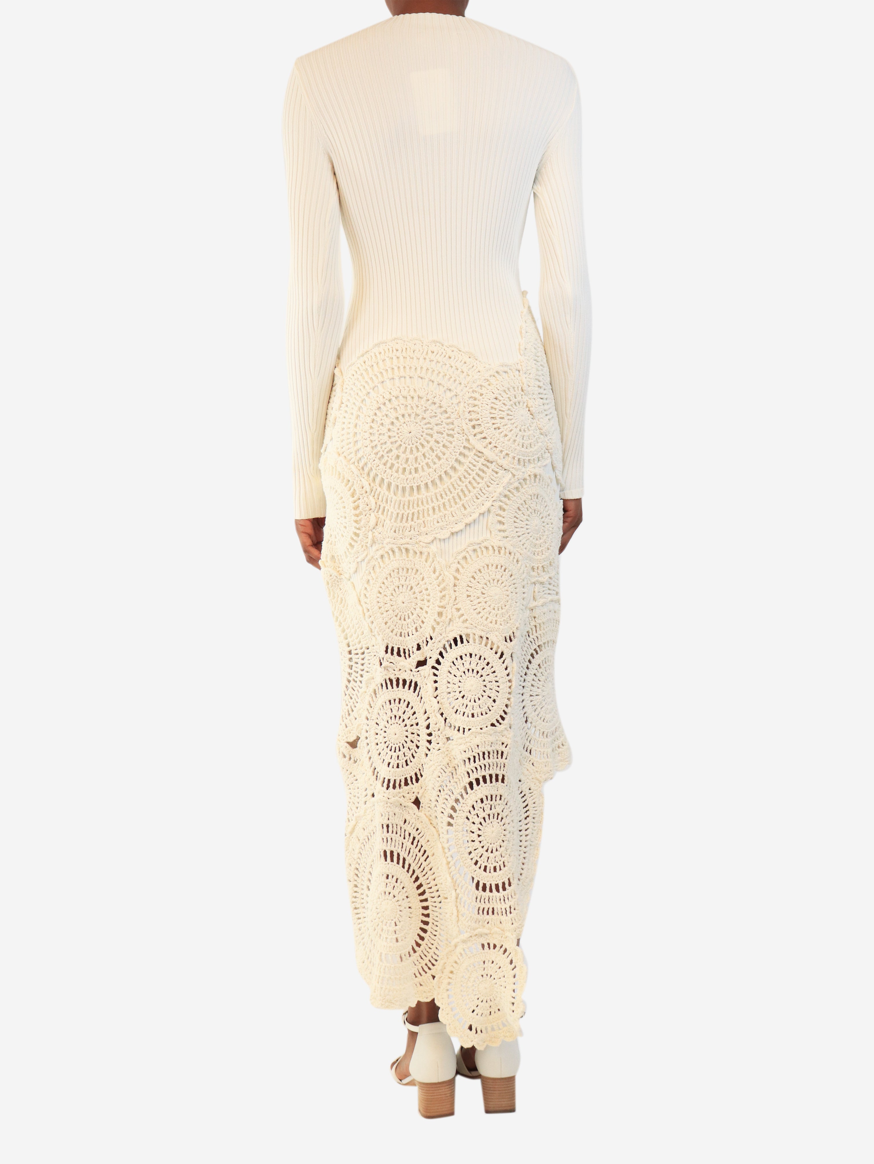 Cream ribbed crochet-knit dress - size XS