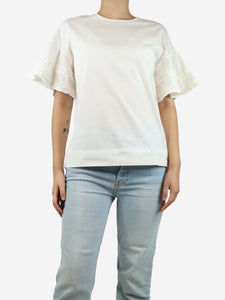 Victoria Beckham White short sleeve cotton ruffle top - size UK 10