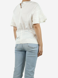 Victoria Beckham White short sleeve cotton ruffle top - size UK 10