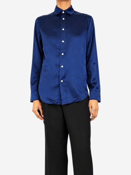 Navy silk shirt - size UK 6 product image