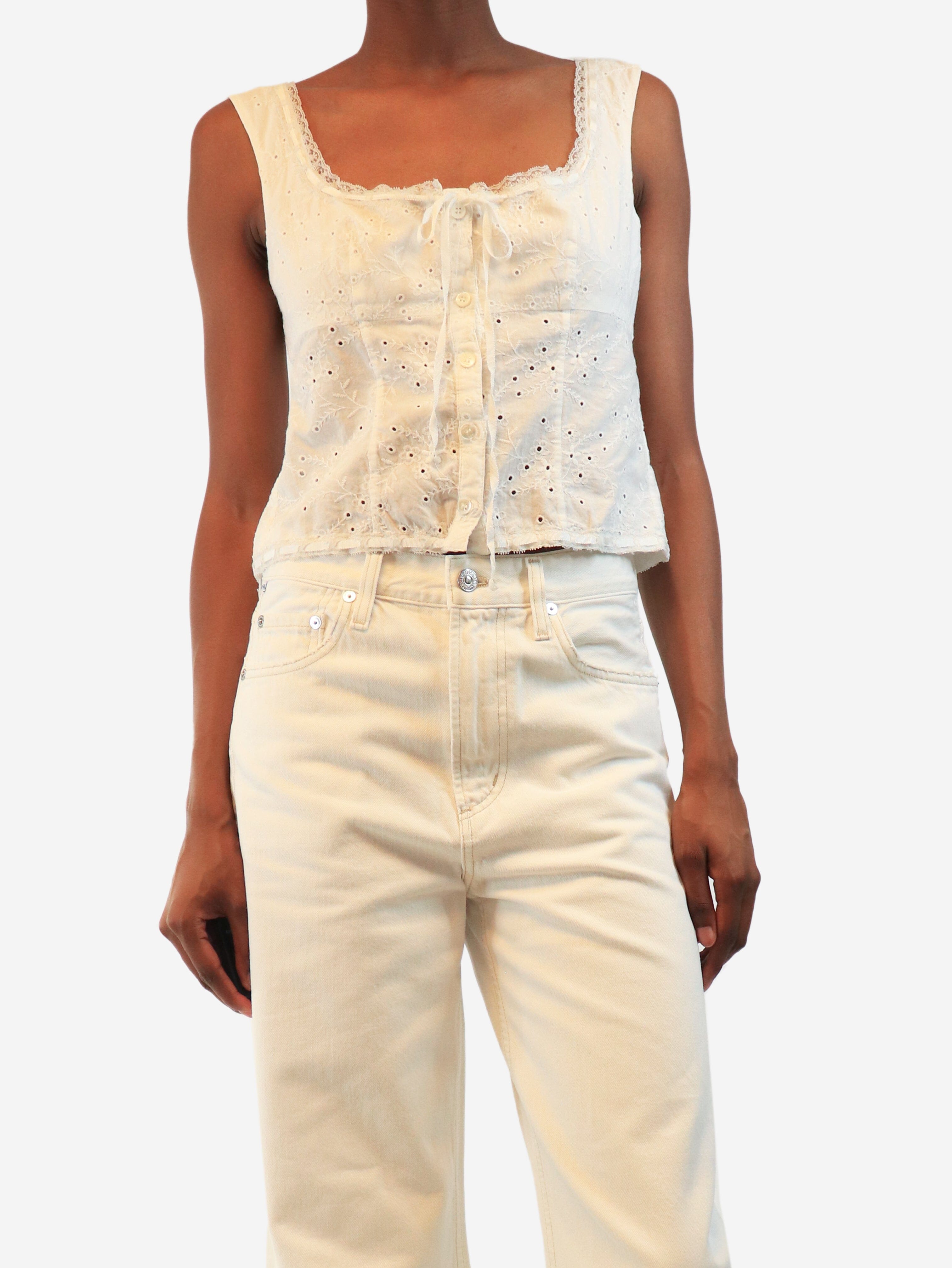 White sleeveless embroidered top - size UK 8 Tops Staud 