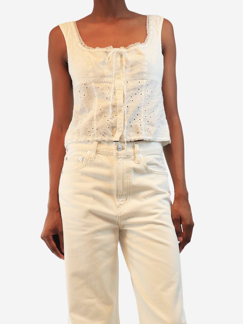 White sleeveless embroidered top - size UK 8 Tops Staud 