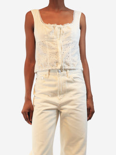 White sleeveless embroidered top - size UK 8 Tops Staud 