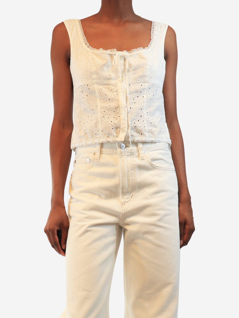 White sleeveless embroidered top - size UK 8 Tops Staud 