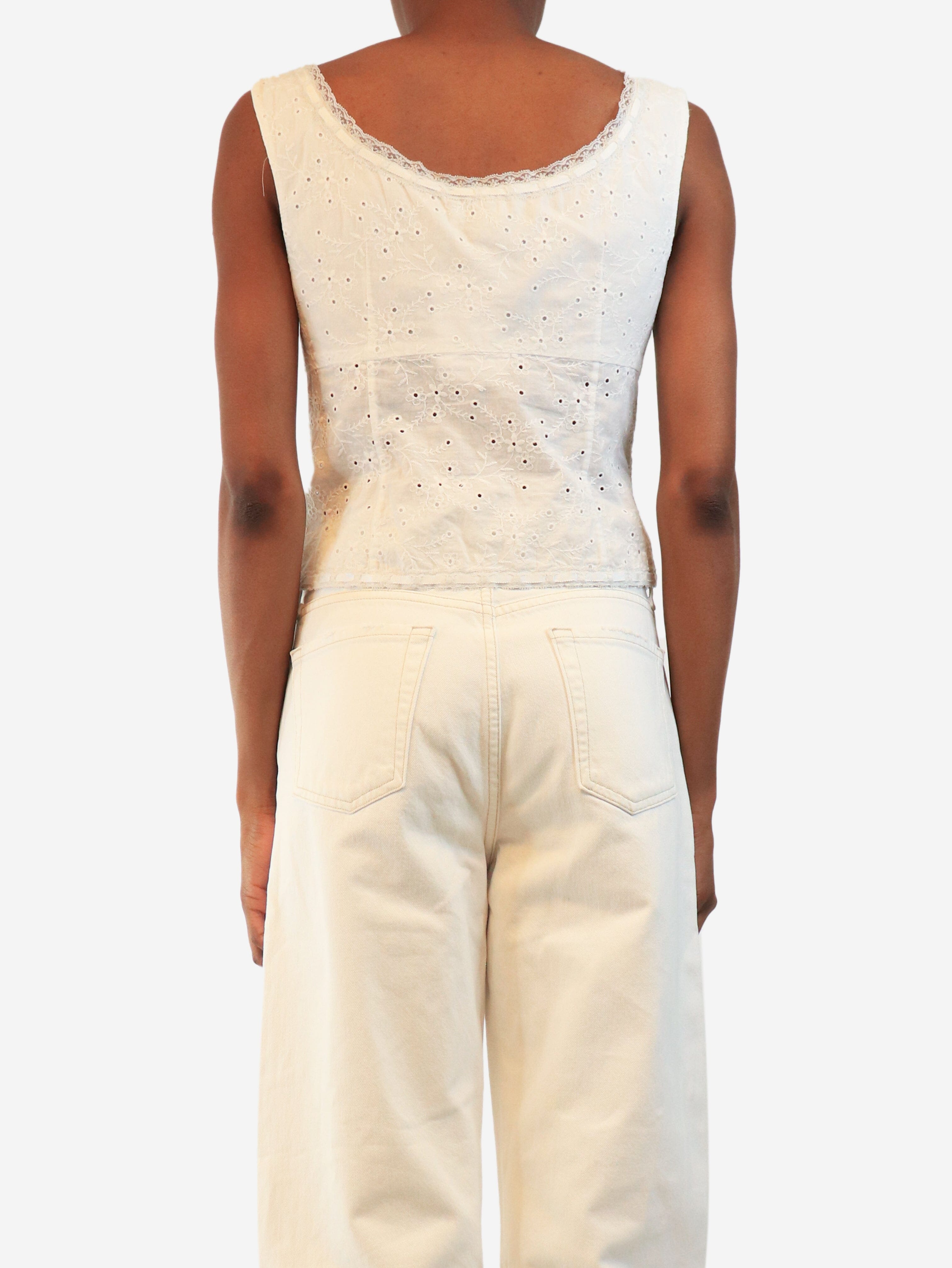 White sleeveless embroidered top - size UK 8 Tops Staud 