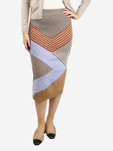 Stella McCartney Multicolour 3D stripe knit midi skirt - size UK 10