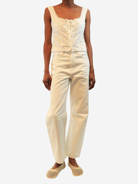 White contrast-stitch barrel-leg jeans - size UK 6 alternate image