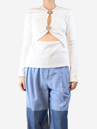 White cutout ribbed-knit jersey top - size UK 12 Tops Christopher Esber 