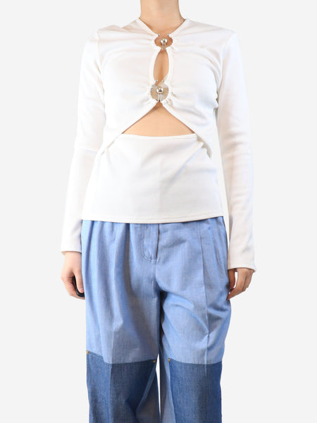 White cutout ribbed-knit jersey top - size UK 12 product image
