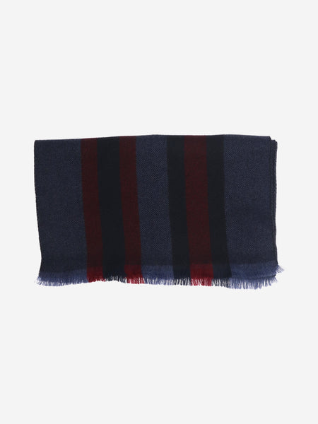 Navy and burgundy striped wool scarf product image