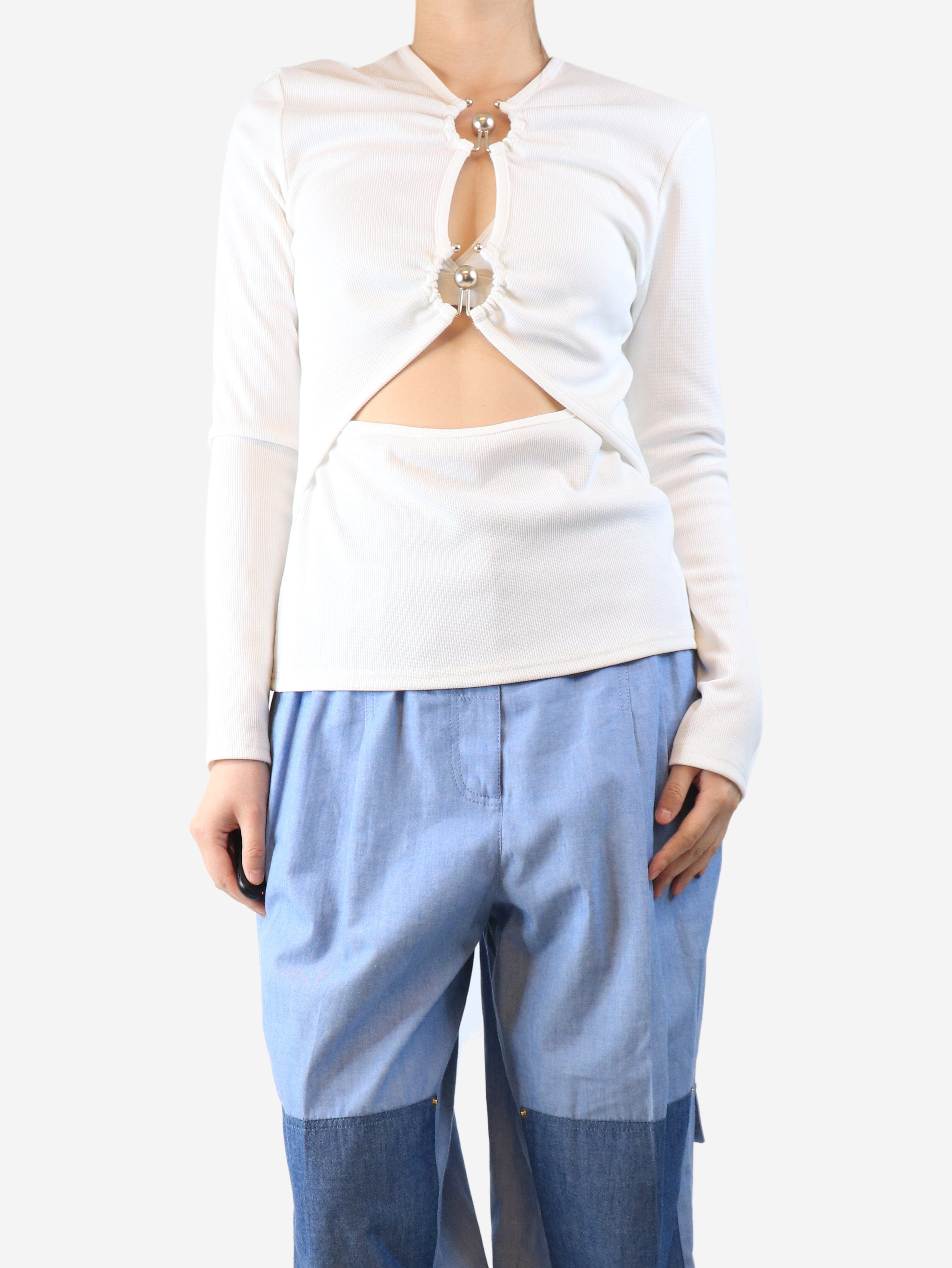 White cutout ribbed-knit jersey top - size UK 12 Tops Christopher Esber 