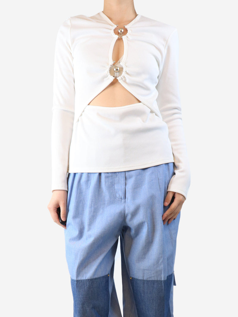 White cutout ribbed-knit jersey top - size UK 12 Tops Christopher Esber 