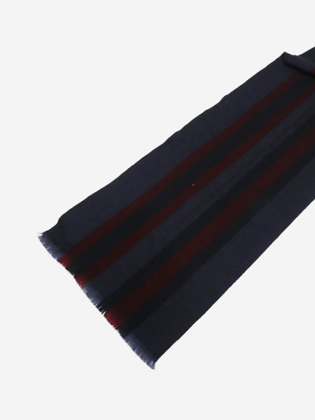 Navy and burgundy striped wool scarf alternate image