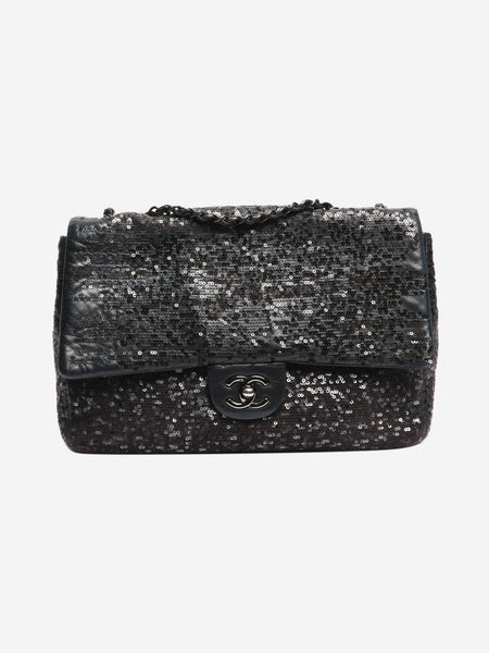 Black 2011 jumbo sequin-embellished Classic Single Flap bag product image