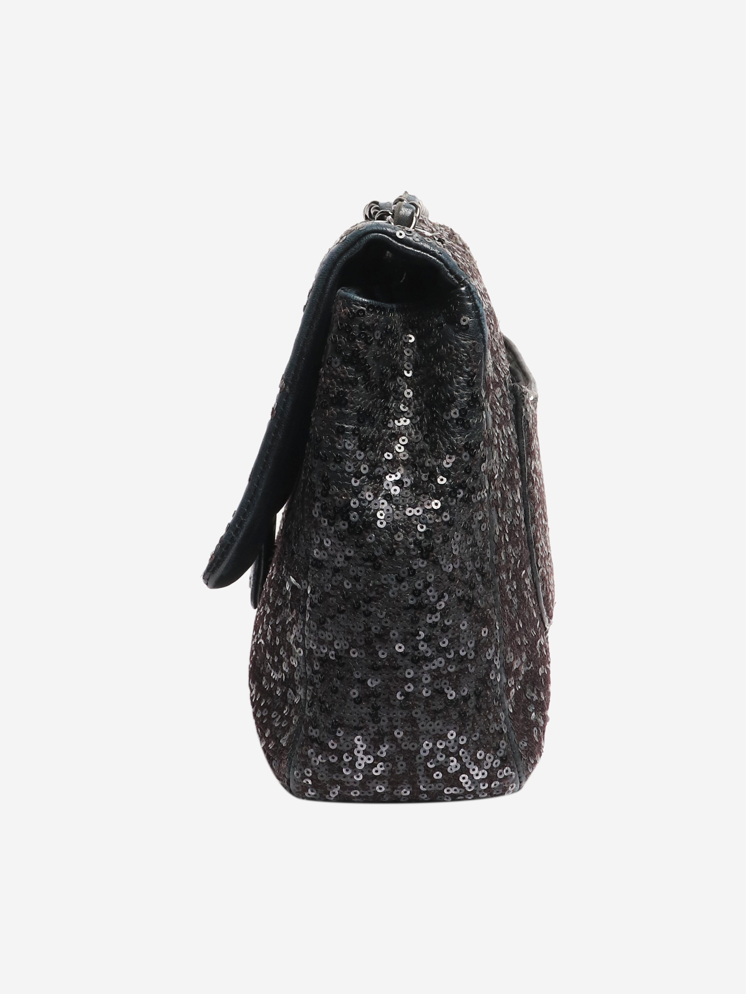 Black 2011 jumbo sequin-embellished Classic Single Flap bag Shoulder bags Chanel 