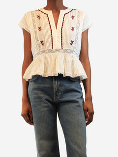 White lace-trim cotton top - size UK 8 Tops Brora 